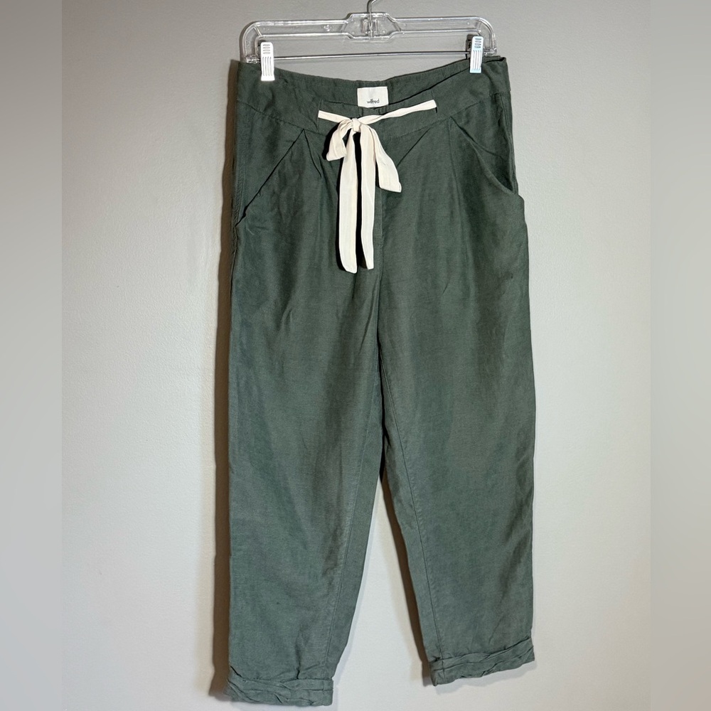 Wilfred Allant Linen-Blend Pants in Sage/Olive Green (Size 6)